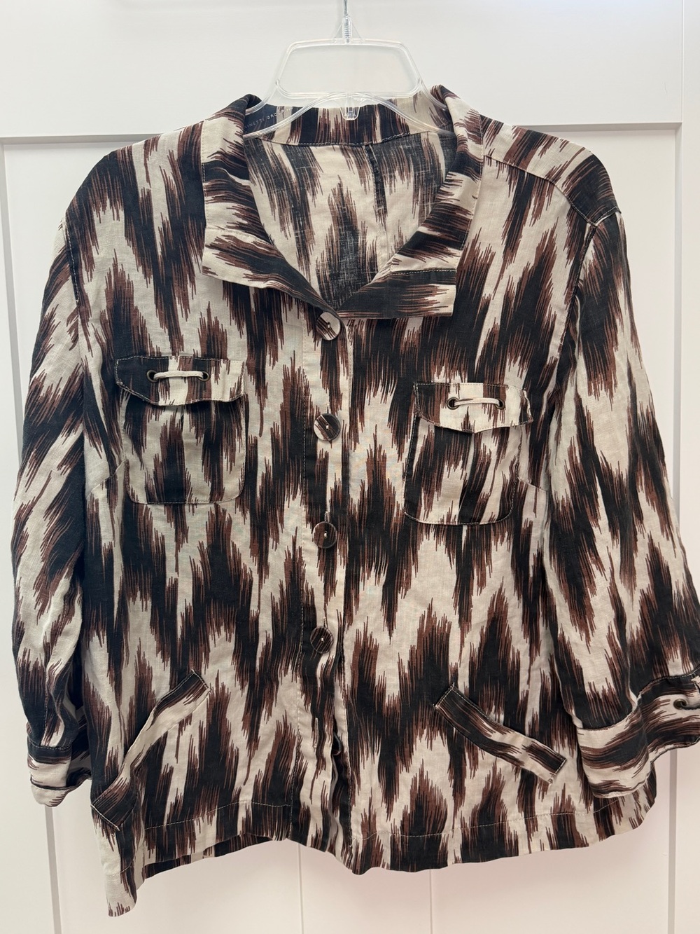 Chico’s Linen Luda Jacket in Black, Brown & Cream